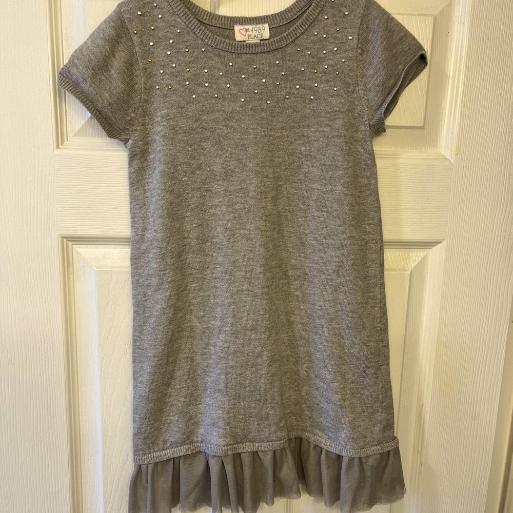 Children’s Place gray sweater dress with embellishments girls size 7/8
